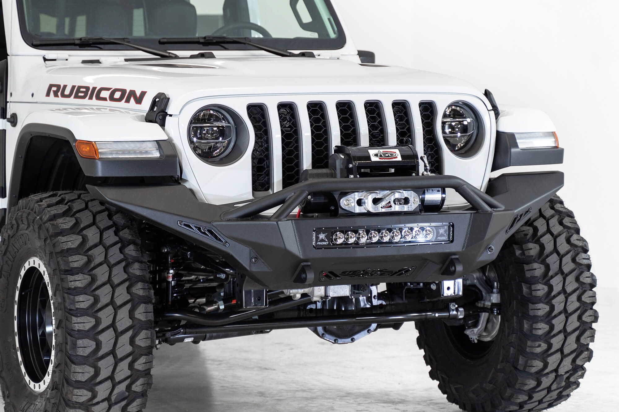 Addictive Desert Designs Rubicon Stealth Fighter Top Hoop Winch Full Length Front Bumper for Jeep JL/JT